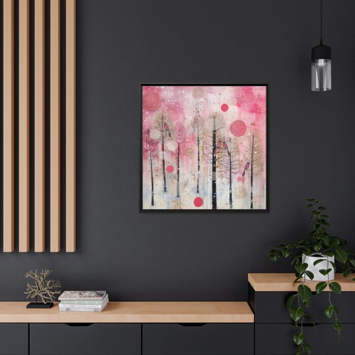 Whimsical Pink Winter Forest Art Framed Canvas - Image 5