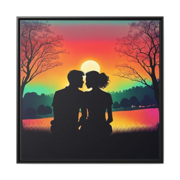 Romantic Couple Sunset Silhouette Framed Canvas