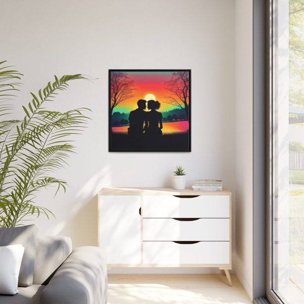 Romantic Couple Sunset Silhouette Framed Canvas