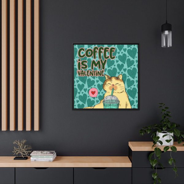 88302-394.jpg Coffee Cat Valentine Framed Canvas