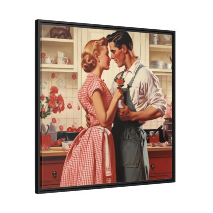 Retro Kitchen Romance Framed Canvas