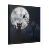 Cat and Full Moon Framed Canvas