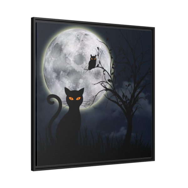 Cat and Full Moon Framed Canvas