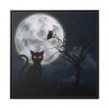 Cat and Full Moon Framed Canvas