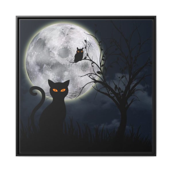 Cat and Full Moon Framed Canvas