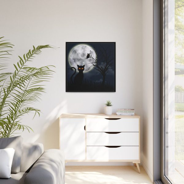 Cat and Full Moon Framed Canvas