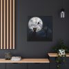 Cat and Full Moon Framed Canvas