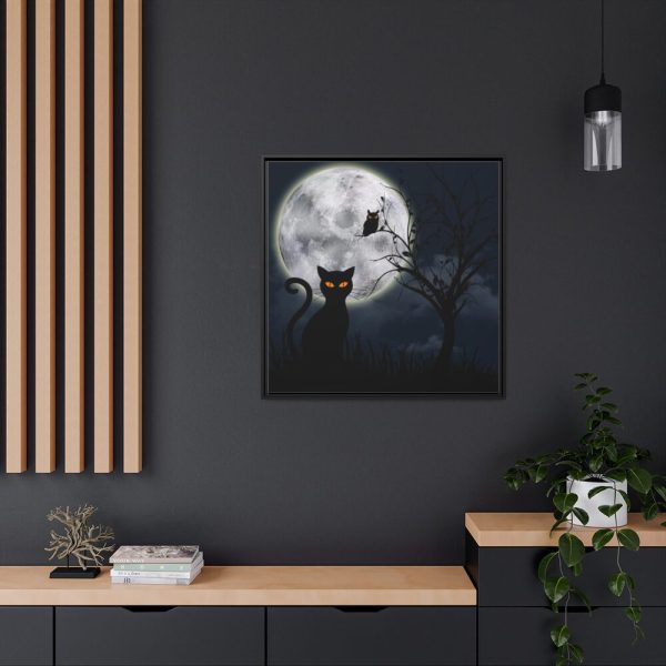 Cat and Full Moon Framed Canvas