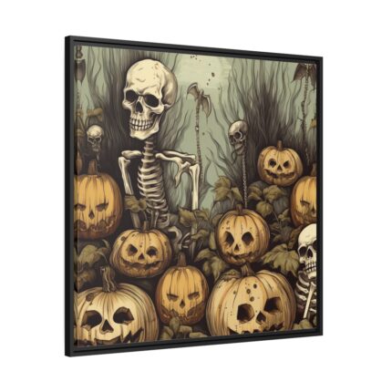 Halloween Pumpkins And Skeletons Framed Canvas