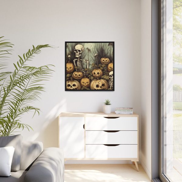 88302-83.jpg Halloween Pumpkins And Skeletons Framed Canvas