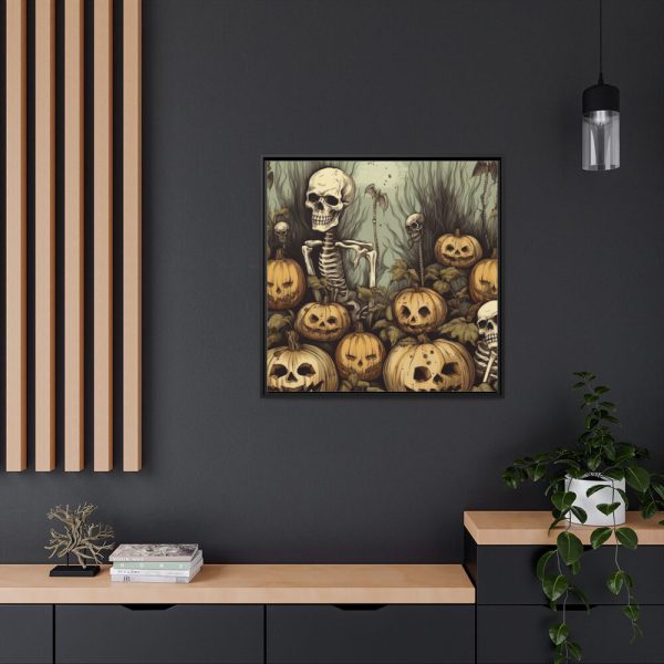 88302-84.jpg Halloween Pumpkins And Skeletons Framed Canvas