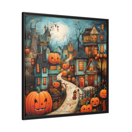 Halloween Jack-o-Lantern Village Framed Canvas
