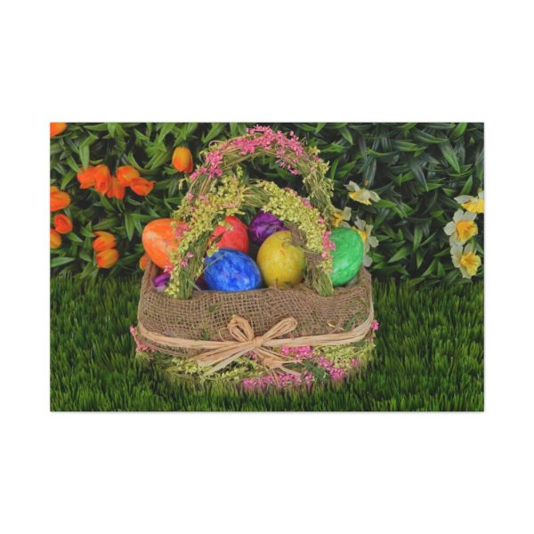 Beautiful Easter Egss in Basket on Grass Standard Canvas