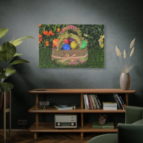 Beautiful Easter Egss in Basket on Grass Standard Canvas