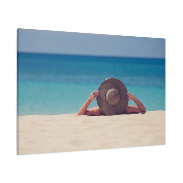 Woman Wearing a Hat on the Beach Standard Canvas