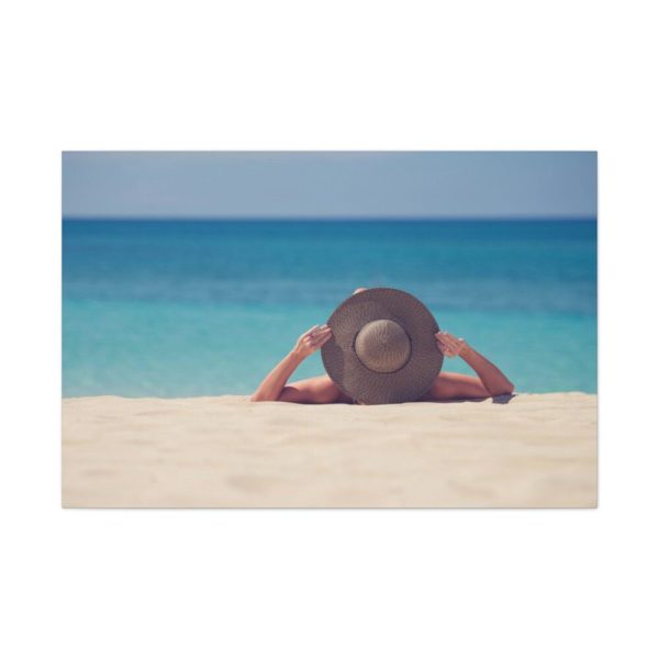 Woman Wearing a Hat on the Beach Standard Canvas