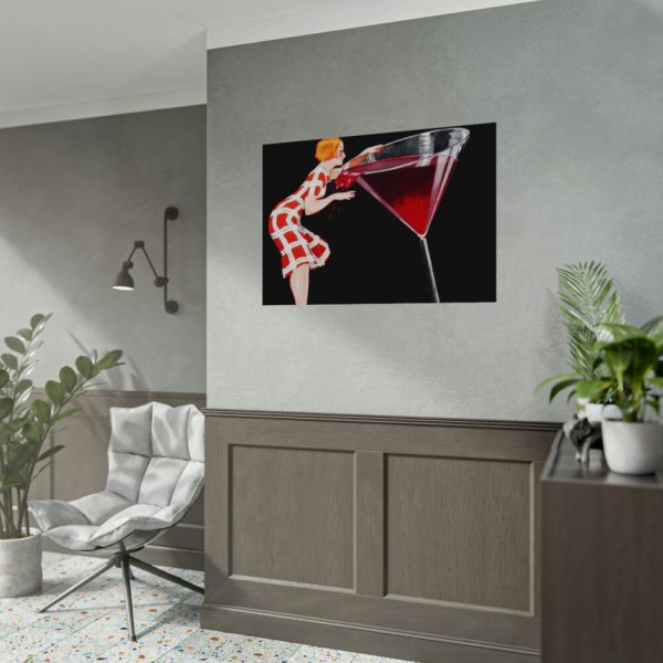 92408-484.jpg Woman Drinks From Large Wine Glass Poster