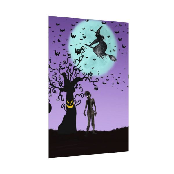 92410-102.jpg Witch Flying With Bats in Front of a Full Moon Poster
