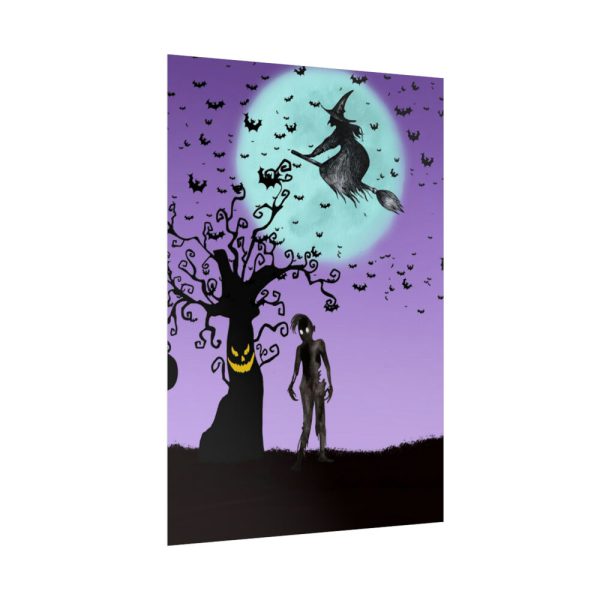 92411-102.jpg Witch Flying With Bats in Front of a Full Moon Poster