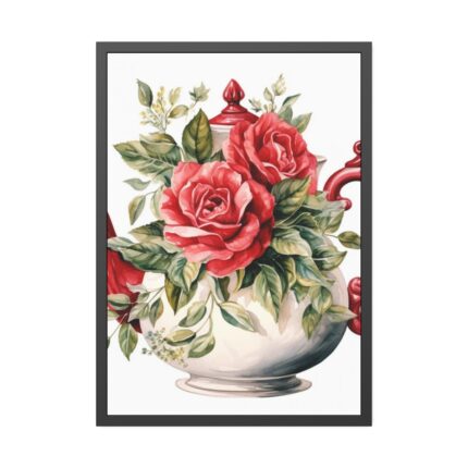 Floral Teapots Background Art Framed Poster