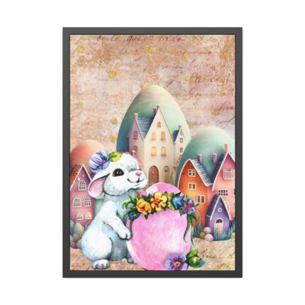 Easter Bunny Village Eggs Framed Poster