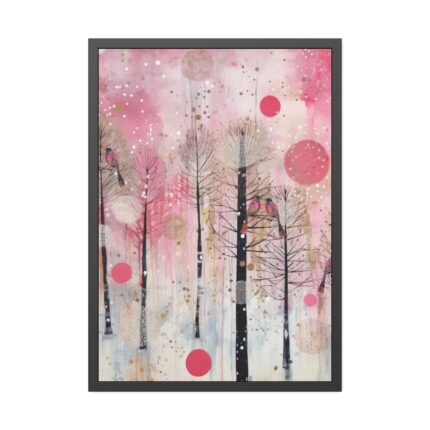 Whimsical Pink Winter Forest Art Framed Poster