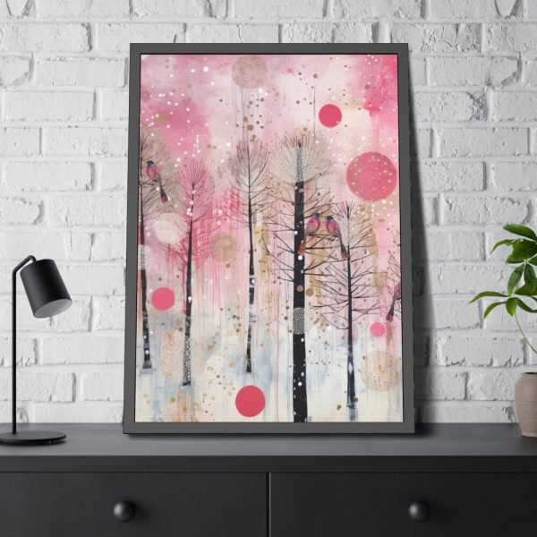 93830-275.jpg Whimsical Pink Winter Forest Art Framed Poster