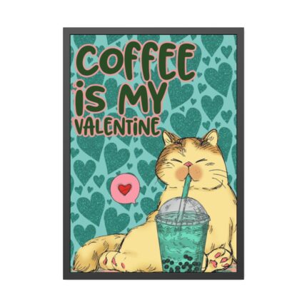 Coffee Cat Valentine Framed Poster