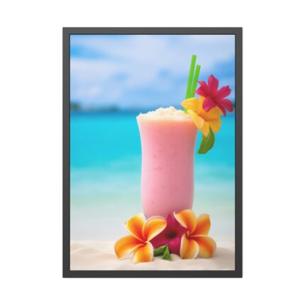 Tropical Colorful Drink on the White Sand Beach Framed Poster