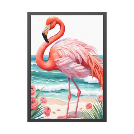 Flamingo On Tropical Beach Framed Poster