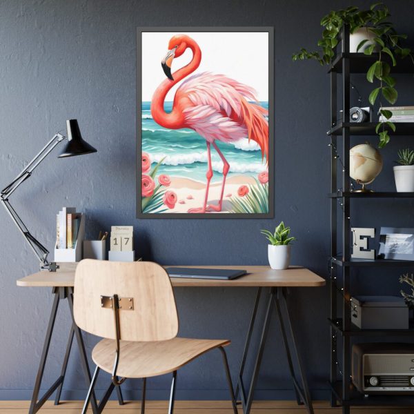 Flamingo On Tropical Beach Framed Poster