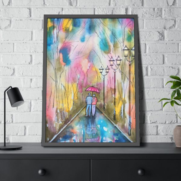 Couple in Rain Framed Poster