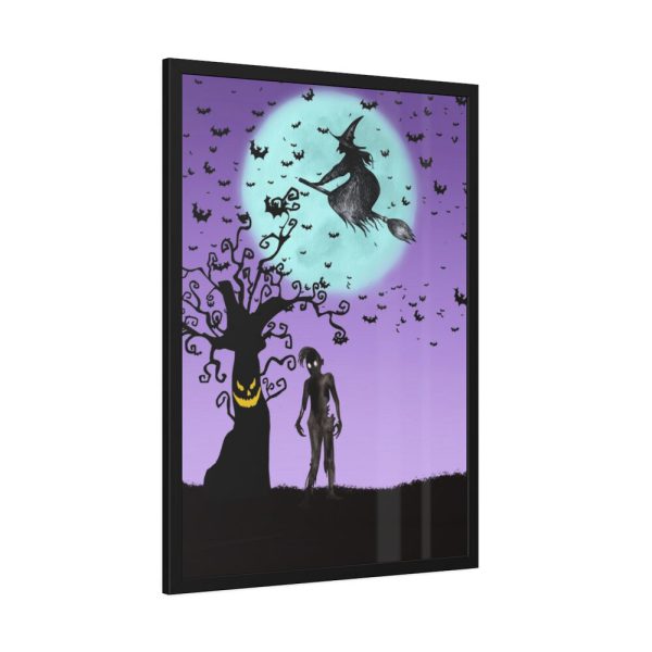 93830-85.jpg Witch Flying With Bats in Front of a Full Moon Framed Poster
