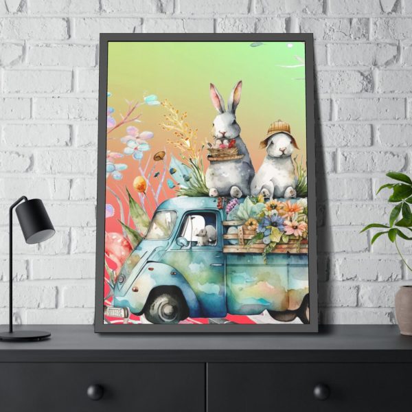 93830-91.jpg Easter Rabbits Spring Van Framed Poster