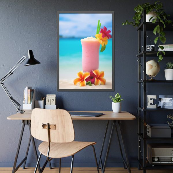 93831-358.jpg Tropical Colorful Drink on the White Sand Beach Framed Poster