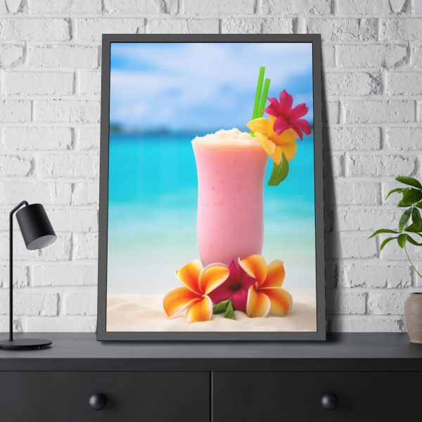 93831-359.jpg Tropical Colorful Drink on the White Sand Beach Framed Poster