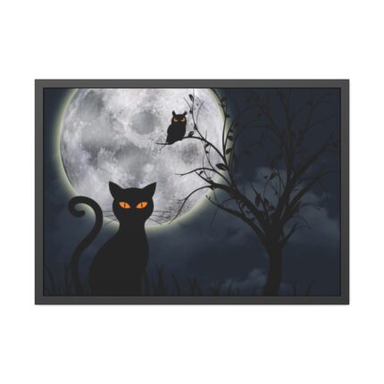 Cat and Full Moon Framed Poster