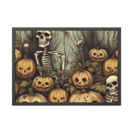 Halloween Pumpkins And Skeletons Framed Poster