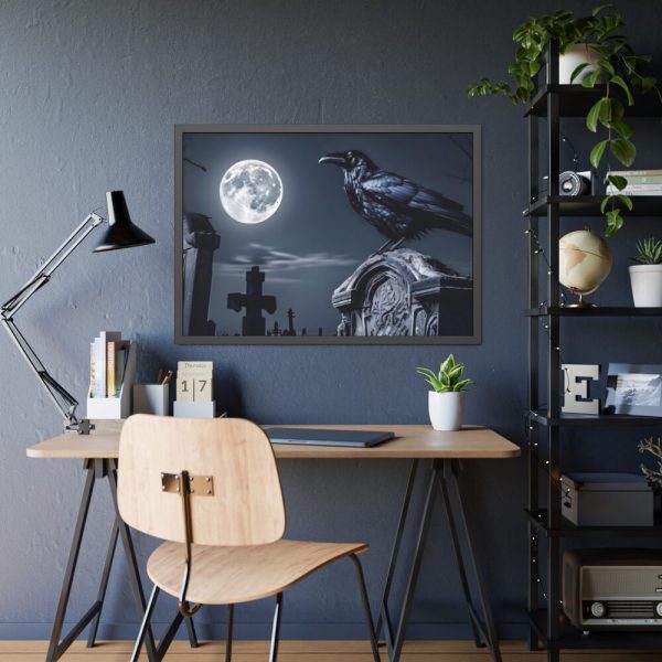 93854-158.jpg Raven Crow Gravestones Full Moon Framed Poster