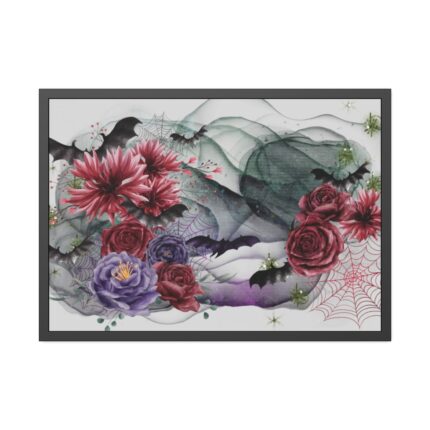 Flowers And Bats Halloween Framed Poster