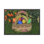 Beautiful Easter Egss in Basket on Grass Framed Poster