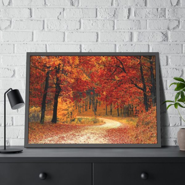 93854-351.jpg Fall Autumn Red Season Woods Framed Poster