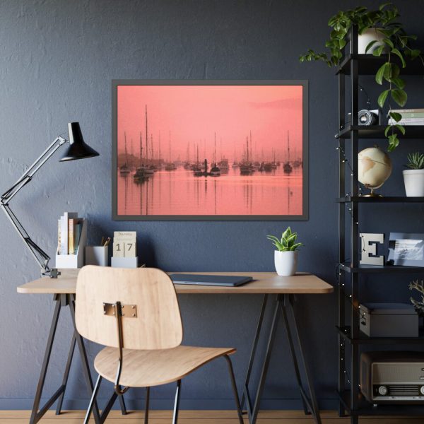 93854-554.jpg Pink Photo With Boats Framed Poster
