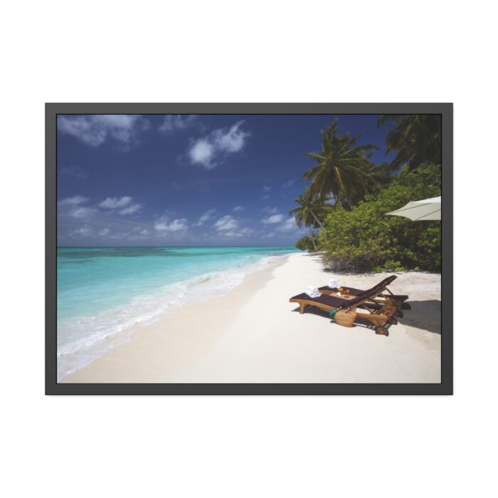 Tropical Beach, Trees, Shoreline in Summer Framed Poster - Image 1