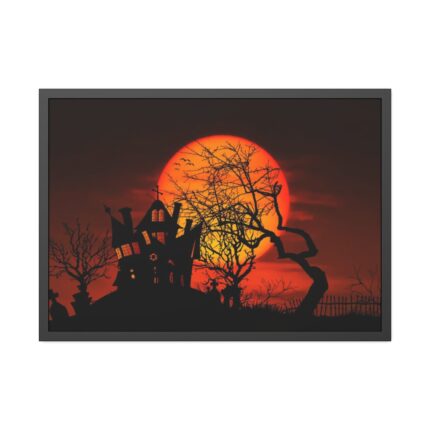 Halloween Mansion and Moon Framed Poster
