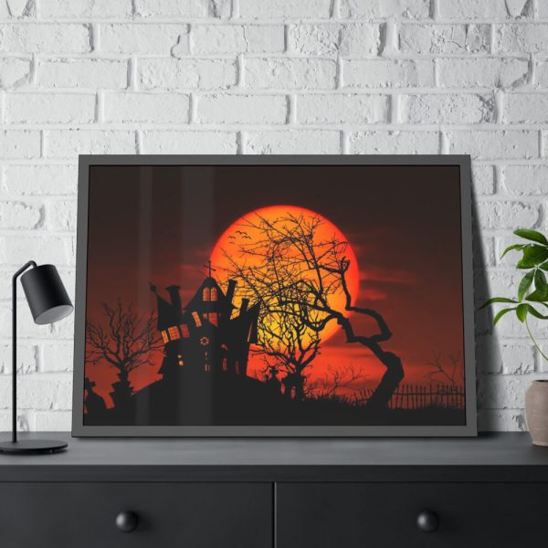 Halloween Mansion and Moon Framed Poster
