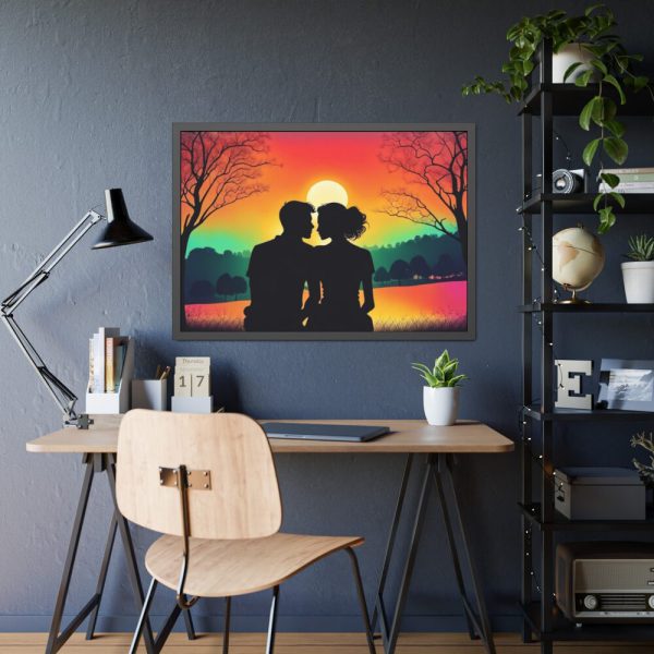 Romantic Couple Sunset Silhouette Framed Poster