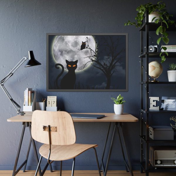 Cat and Full Moon Framed Poster