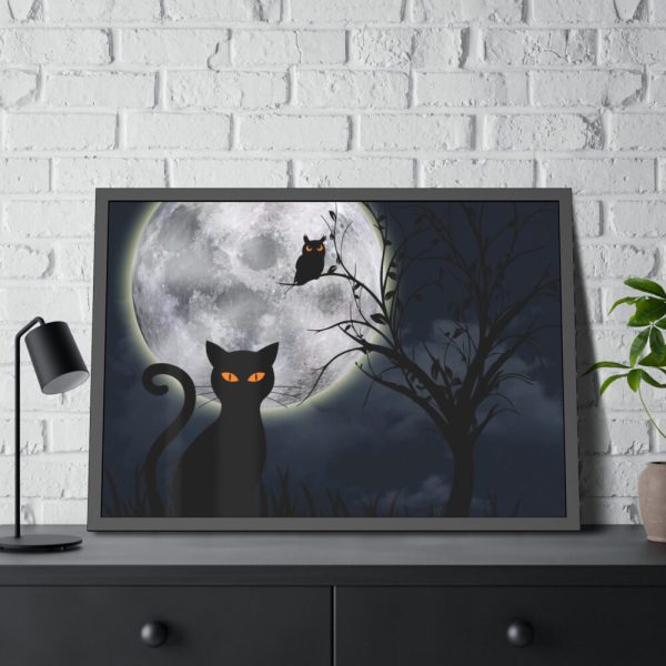 Cat and Full Moon Framed Poster