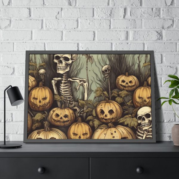 93855-139.jpg Halloween Pumpkins And Skeletons Framed Poster